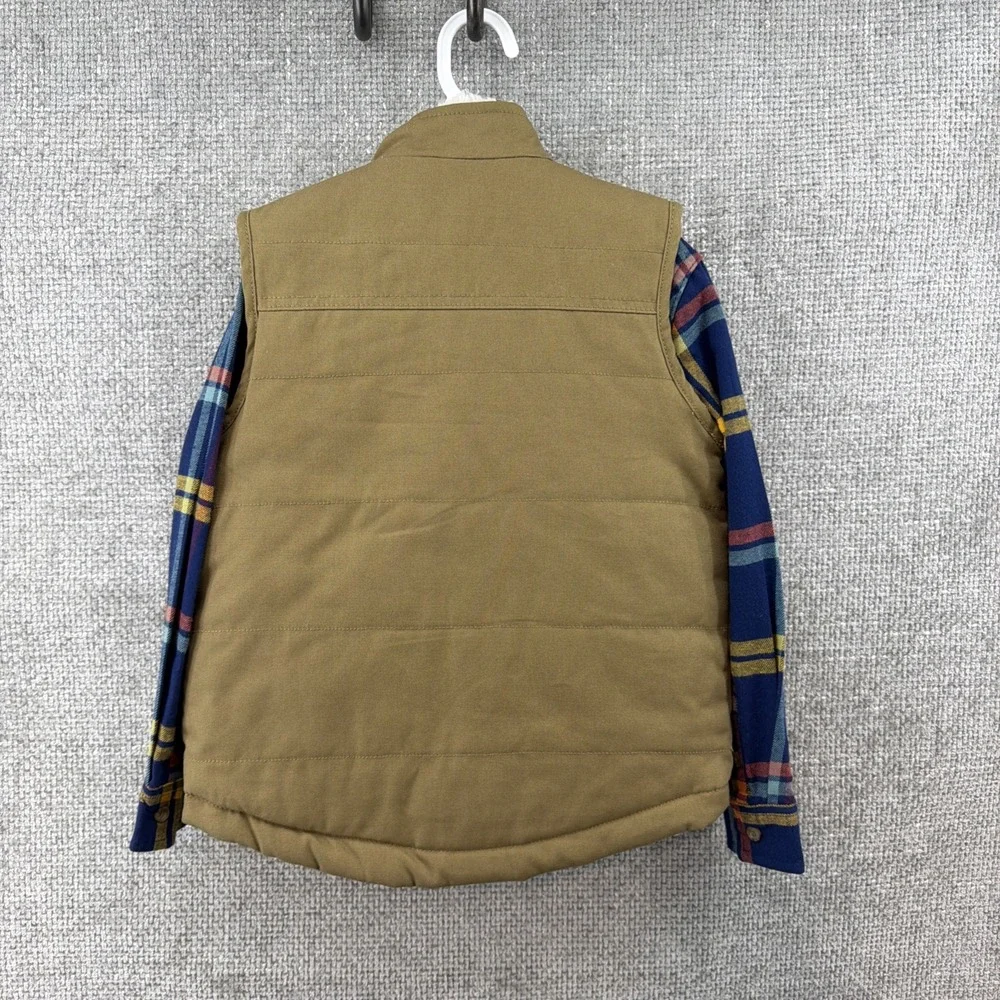 Eddie Bauer Kids Size 6 Tan Faux Sherpa Lined Vest‎ Blue Plaid Flannel Shirt Set